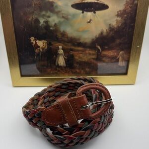 Vintage Argentine Braided Leather Belt Multicolor Woven Genuine Leather S/M